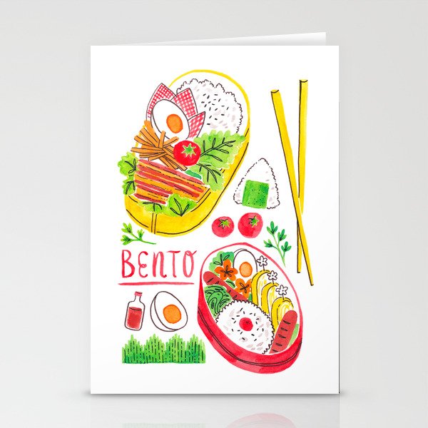 Japanese Bento Rice Lunch Box with Chopsticks & Onigiri Stationery Card Gallery Image 2