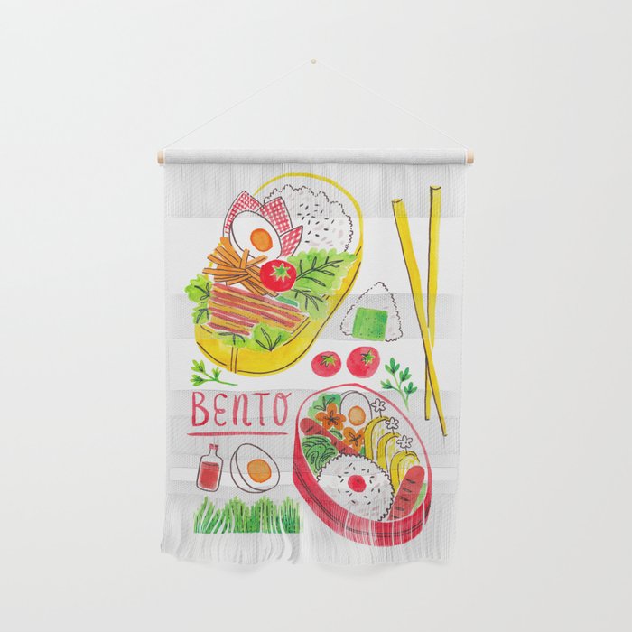 Japanese Bento Rice Lunch Box with Chopsticks & Onigiri Wall Hanging Gallery Image 1