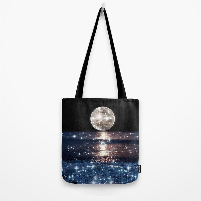 SUNSET | magical | stars | moon | night | waves | moon | sky | beach | ocean | sea | blue | bling  Tote Bag Gallery Image 2
