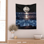SUNSET | magical | stars | moon | night | waves | moon | sky | beach | ocean | sea | blue | bling  Wall Tapestry Gallery Image 2