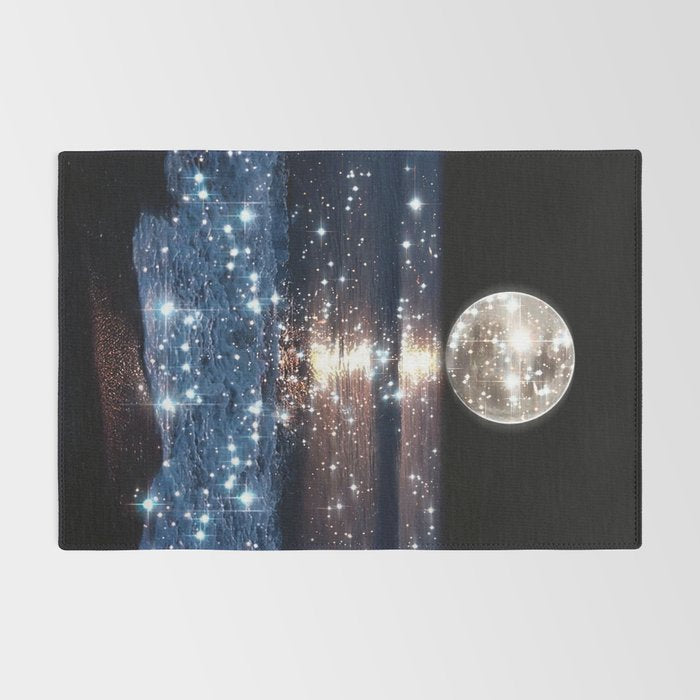 SUNSET | magical | stars | moon | night | waves | moon | sky | beach | ocean | sea | blue | bling  Rug Gallery Image 2