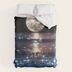 SUNSET | magical | stars | moon | night | waves | moon | sky | beach | ocean | sea | blue | bling  Duvet Cover Gallery Image 6