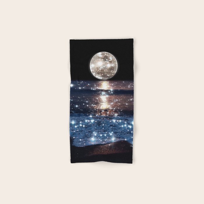 SUNSET | magical | stars | moon | night | waves | moon | sky | beach | ocean | sea | blue | bling  Bath Towel Gallery Image 1