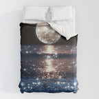 SUNSET | magical | stars | moon | night | waves | moon | sky | beach | ocean | sea | blue | bling  Comforter Gallery Image 6