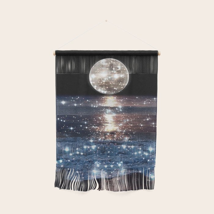SUNSET | magical | stars | moon | night | waves | moon | sky | beach | ocean | sea | blue | bling  Wall Hanging Gallery Image 1