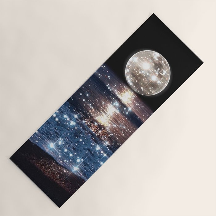 SUNSET | magical | stars | moon | night | waves | moon | sky | beach | ocean | sea | blue | bling  Yoga Mat Gallery Image 1