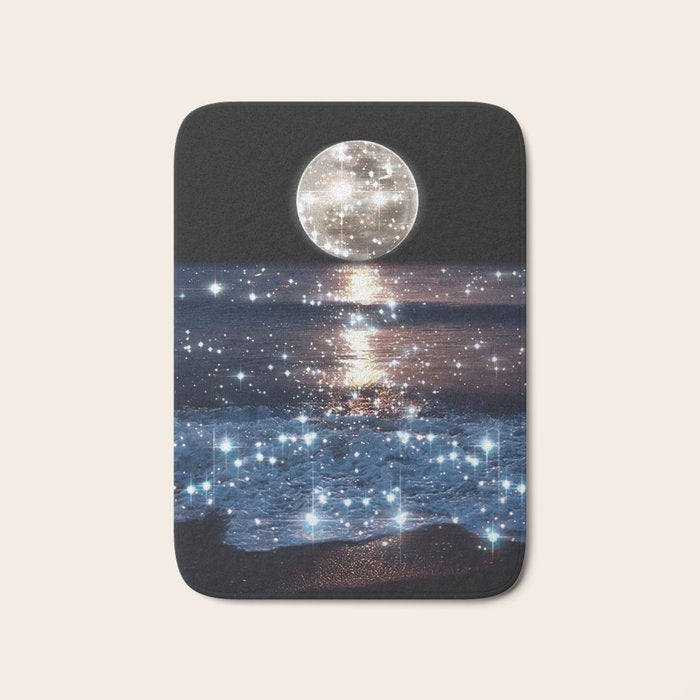 SUNSET | magical | stars | moon | night | waves | moon | sky | beach | ocean | sea | blue | bling  Bath Mat Gallery Image 1
