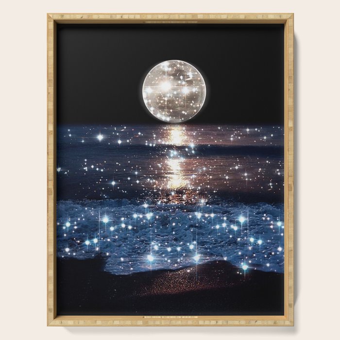 SUNSET | magical | stars | moon | night | waves | moon | sky | beach | ocean | sea | blue | bling  Serving Tray Gallery Image 1