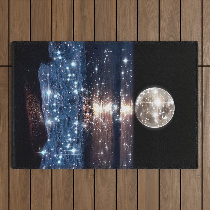 SUNSET | magical | stars | moon | night | waves | moon | sky | beach | ocean | sea | blue | bling  Outdoor Rug Gallery Image 1