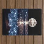 SUNSET | magical | stars | moon | night | waves | moon | sky | beach | ocean | sea | blue | bling  Outdoor Rug Gallery Image 1