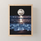 SUNSET | magical | stars | moon | night | waves | moon | sky | beach | ocean | sea | blue | bling  Mini Art Print Gallery Image 1