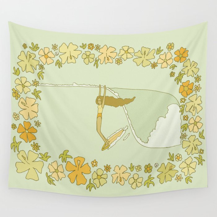 Rell Sunn heart of the sea 70s // retro surf art by surfy birdy Wall Tapestry Gallery Image 1