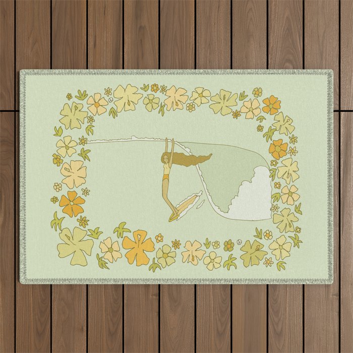 Rell Sunn heart of the sea 70s // retro surf art by surfy birdy Outdoor Rug Gallery Image 1