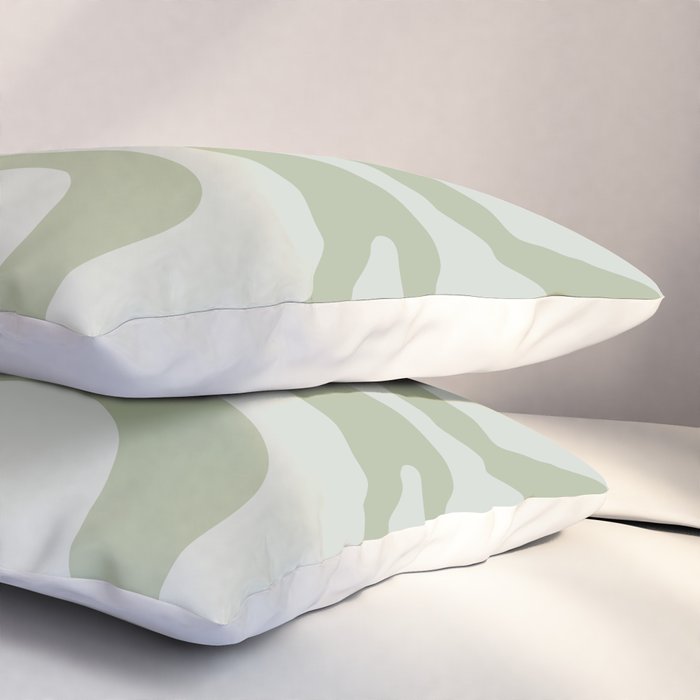 Retro Liquid Swirl Abstract Pattern in Sage Green Pillow Sham Gallery Image 3