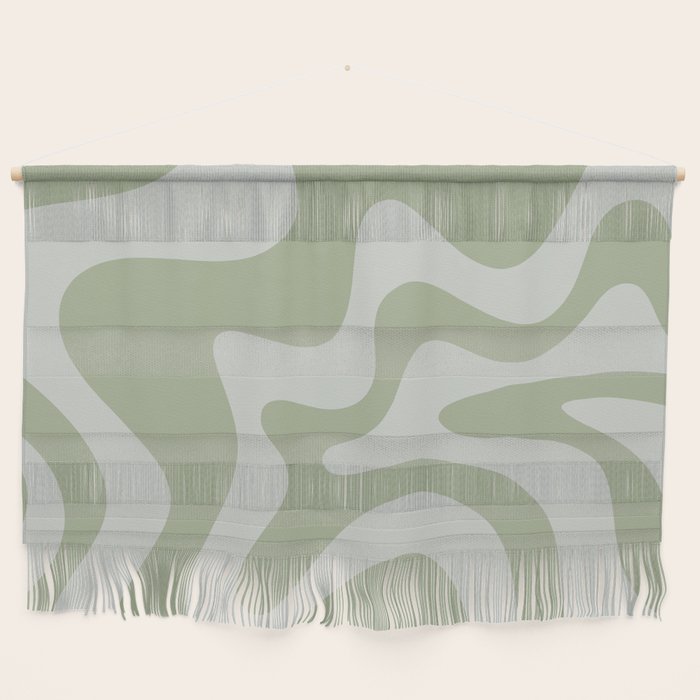 Retro Liquid Swirl Abstract Pattern in Sage Green Wall Hanging Gallery Image 1