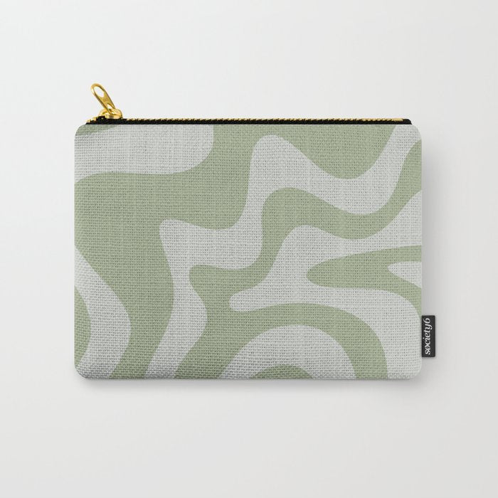 Retro Liquid Swirl Abstract Pattern in Sage Green Carry All Pouch Gallery Image 1