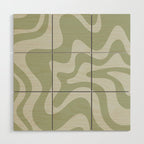 Retro Liquid Swirl Abstract Pattern in Sage Green Wood Wall Art Gallery Image 1