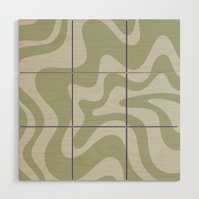 Retro Liquid Swirl Abstract Pattern in Sage Green Wood Wall Art Gallery Image 1