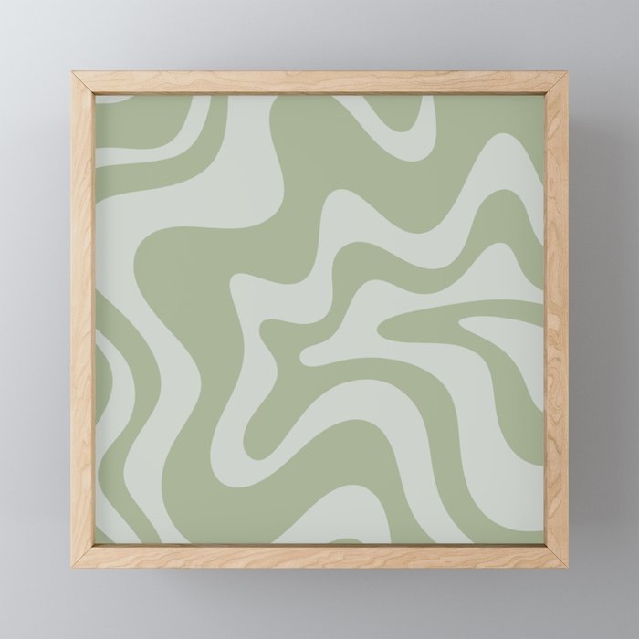 Retro Liquid Swirl Abstract Pattern in Sage Green Mini Art Print Gallery Image 1
