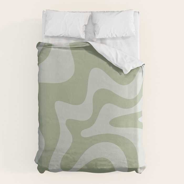 Retro Liquid Swirl Abstract Pattern in Sage Green Duvet Cover Gallery Image 1