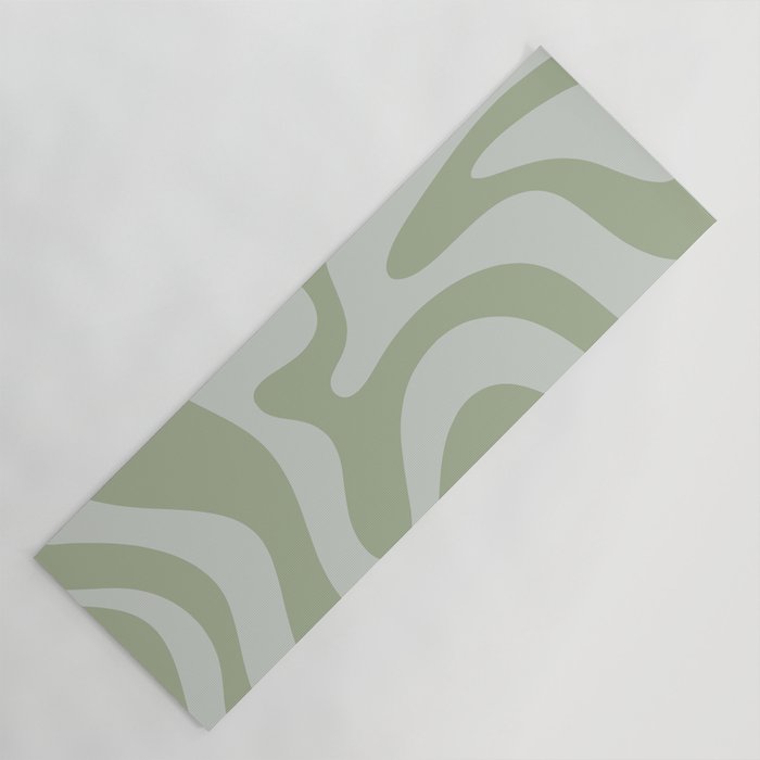 Retro Liquid Swirl Abstract Pattern in Sage Green Yoga Mat Gallery Image 1