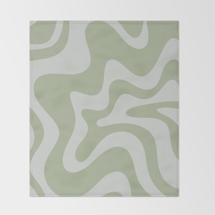 Retro Liquid Swirl Abstract Pattern in Sage Green Throw Blanket Gallery Image 2