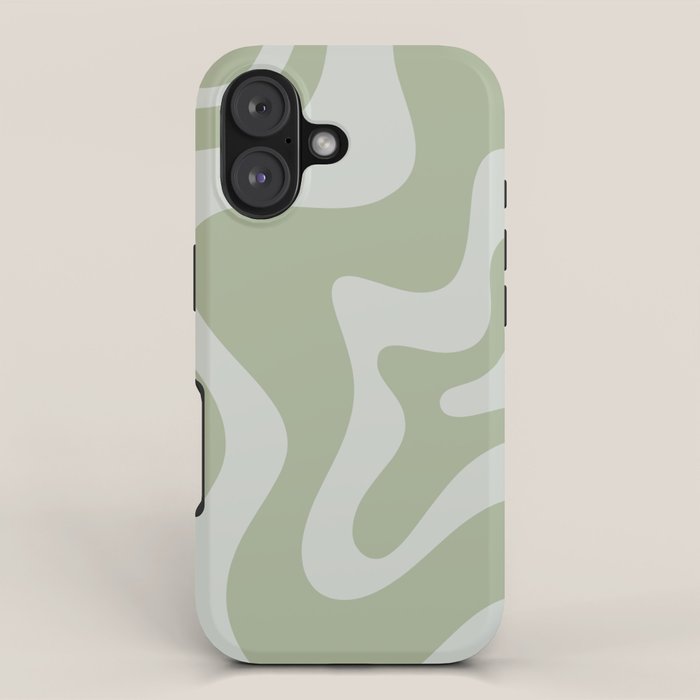 Retro Liquid Swirl Abstract Pattern in Sage Green iPhone Case Gallery Image 1