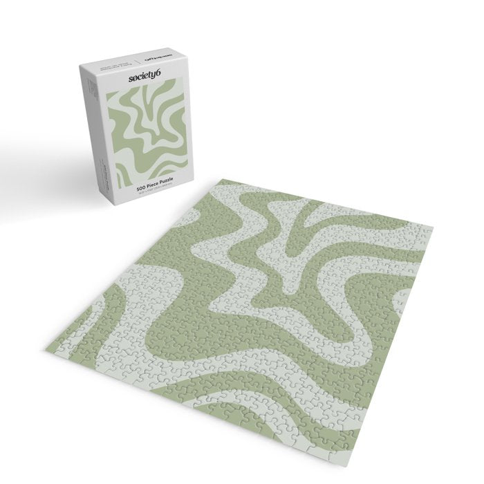 Retro Liquid Swirl Abstract Pattern in Sage Green Jigsaw Puzzle Gallery Image 2