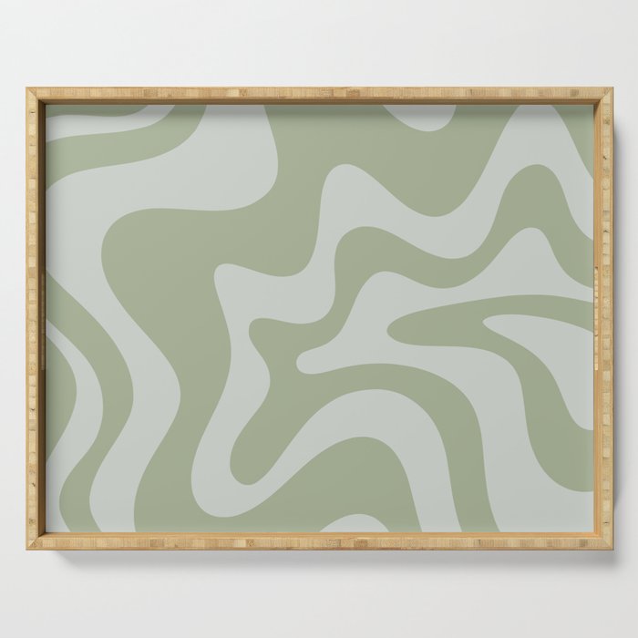Retro Liquid Swirl Abstract Pattern in Sage Green Serving Tray Gallery Image 1