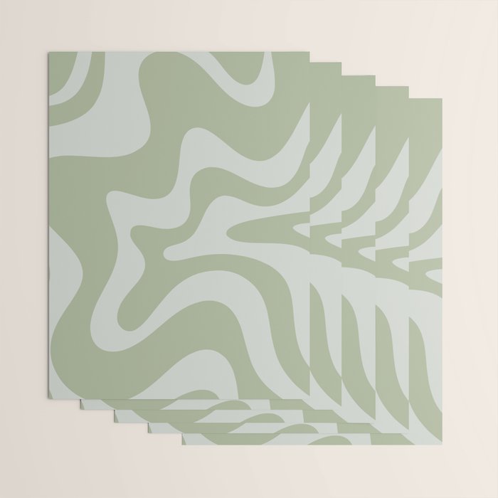 Retro Liquid Swirl Abstract Pattern in Sage Green Wrapping Paper Gallery Image 3