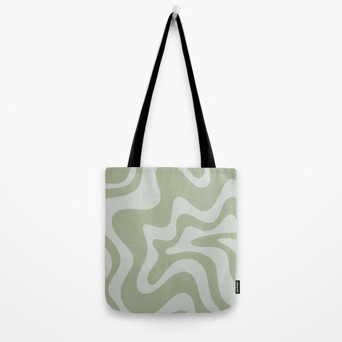 Retro Liquid Swirl Abstract Pattern in Sage Green Tote Bag Gallery Image 2