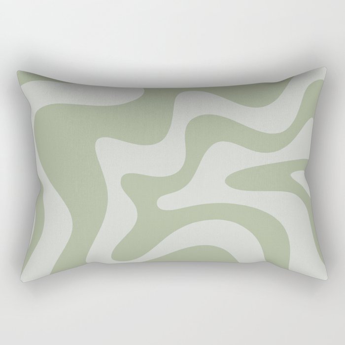 Retro Liquid Swirl Abstract Pattern in Sage Green Rectangular Pillow Gallery Image 1