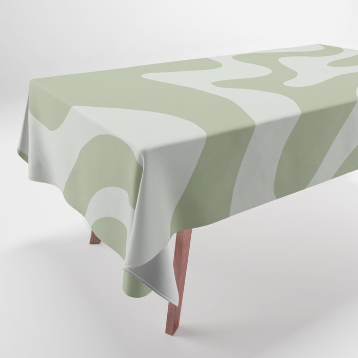 Retro Liquid Swirl Abstract Pattern in Sage Green Tablecloth Gallery Image 1