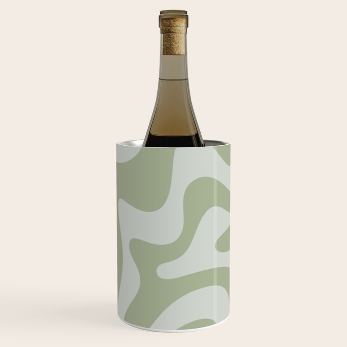Retro Liquid Swirl Abstract Pattern in Sage Green Wine Chiller Gallery Image 1