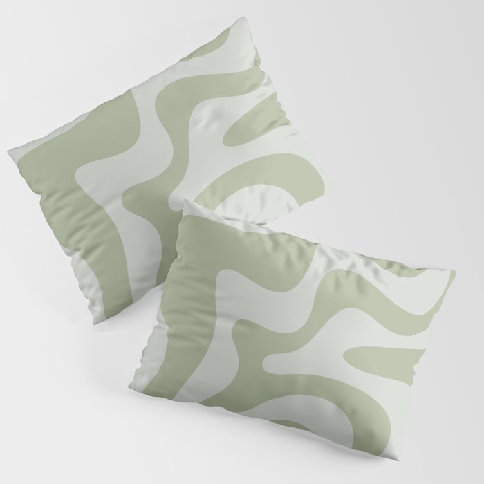 Retro Liquid Swirl Abstract Pattern in Sage Green Pillow Sham Gallery Image 3