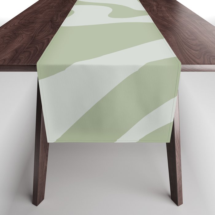 Retro Liquid Swirl Abstract Pattern in Sage Green Table Runner Gallery Image 1