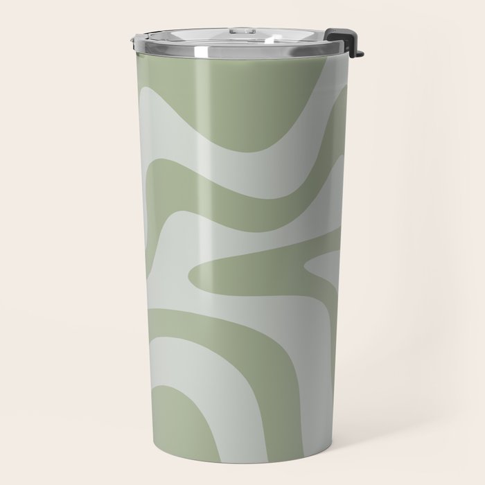 Retro Liquid Swirl Abstract Pattern in Sage Green Travel Mug Gallery Image 2