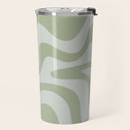 Retro Liquid Swirl Abstract Pattern in Sage Green Travel Mug Gallery Image 2