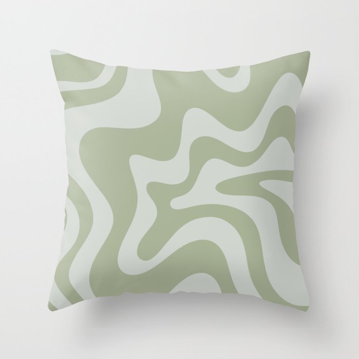 Retro Liquid Swirl Abstract Pattern in Sage Green Throw Pillow Gallery Image 6