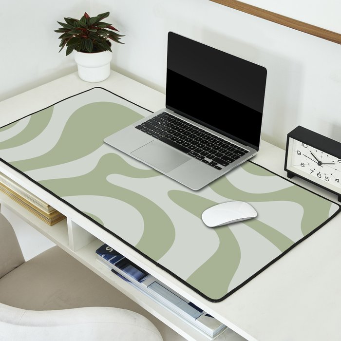 Retro Liquid Swirl Abstract Pattern in Sage Green Desk Mat Gallery Image 2