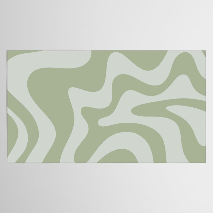 Retro Liquid Swirl Abstract Pattern in Sage Green Tablecloth Gallery Image 2