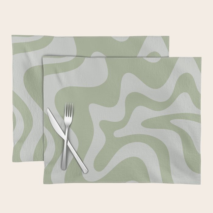 Retro Liquid Swirl Abstract Pattern in Sage Green Placemat Gallery Image 1