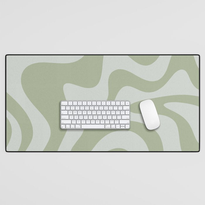 Retro Liquid Swirl Abstract Pattern in Sage Green Desk Mat Gallery Image 1