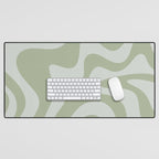 Retro Liquid Swirl Abstract Pattern in Sage Green Desk Mat Gallery Image 1