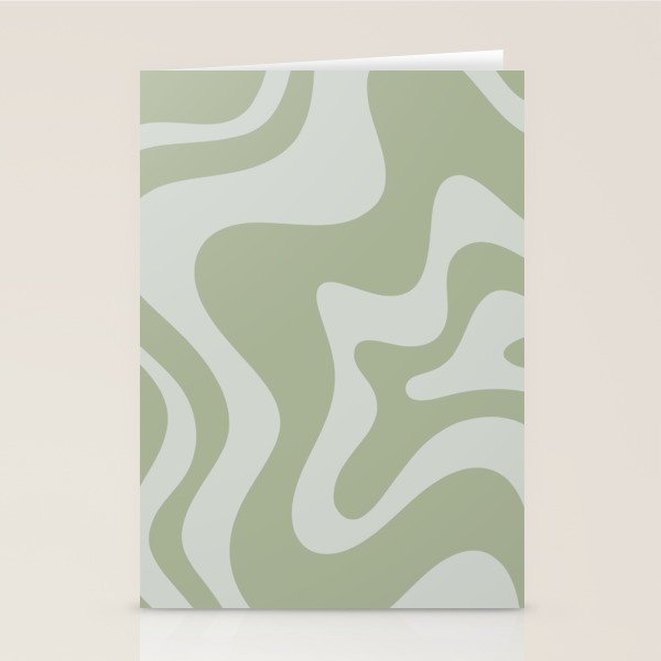 Retro Liquid Swirl Abstract Pattern in Sage Green Stationery Card Gallery Image 2