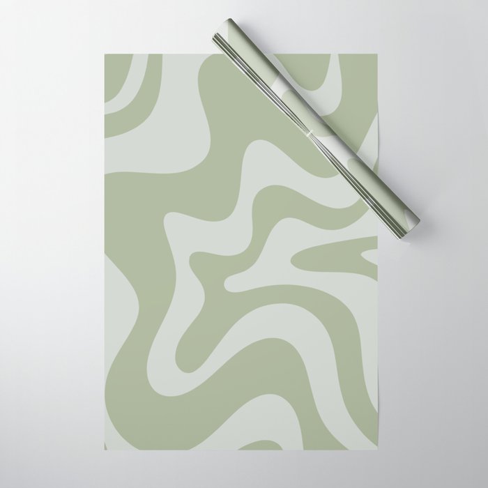 Retro Liquid Swirl Abstract Pattern in Sage Green Wrapping Paper Gallery Image 1