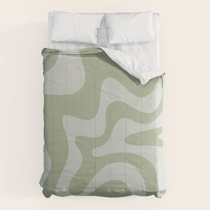 Retro Liquid Swirl Abstract Pattern in Sage Green Comforter Gallery Image 6