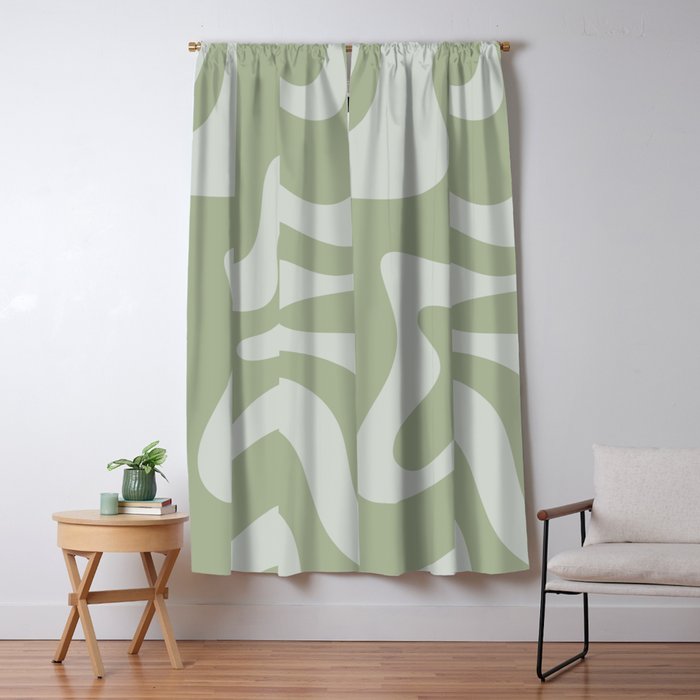 Retro Liquid Swirl Abstract Pattern in Sage Green Window Curtain Gallery Image 1