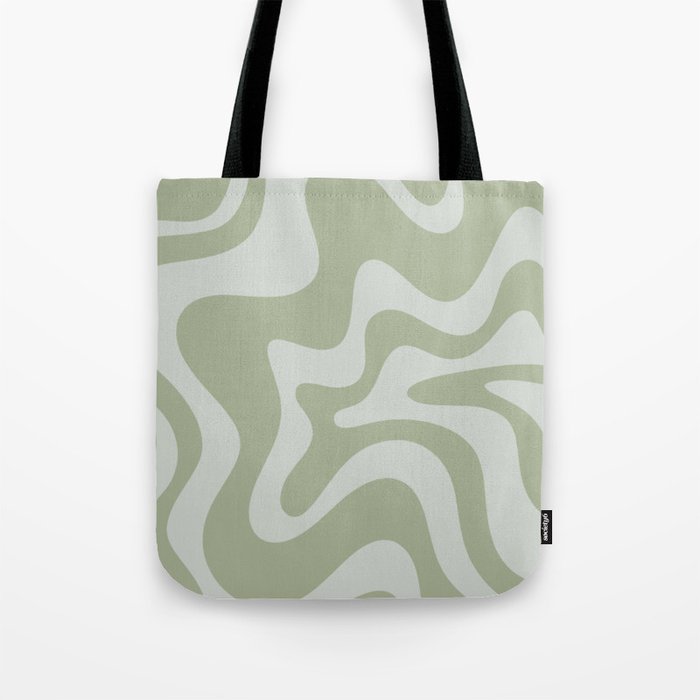 Retro Liquid Swirl Abstract Pattern in Sage Green Tote Bag Gallery Image 1