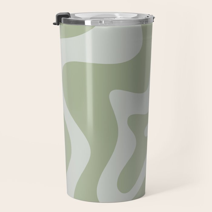 Retro Liquid Swirl Abstract Pattern in Sage Green Travel Mug Gallery Image 3